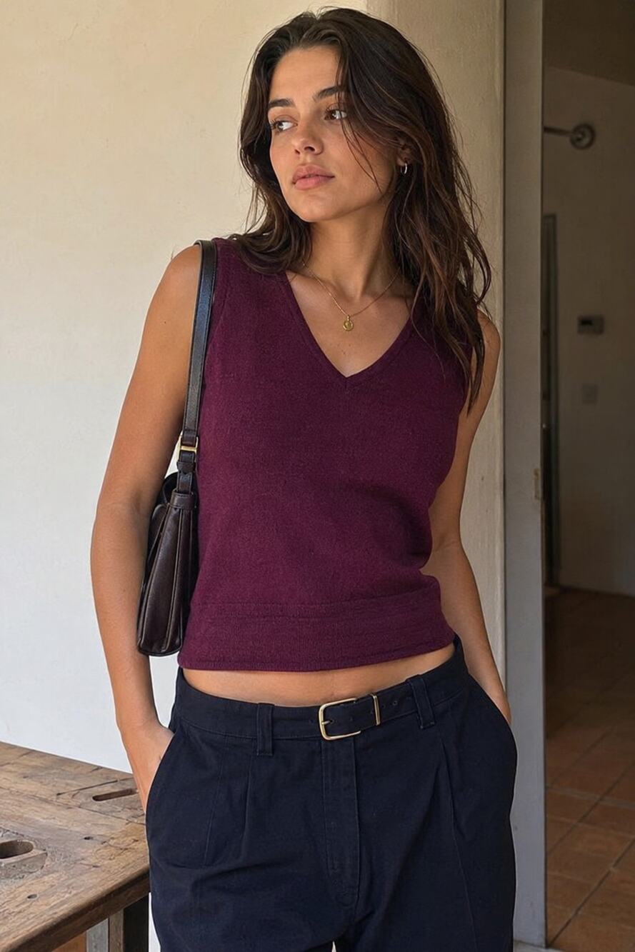 Vintage St. John Wool Sweater Vest Plum Purple Quiet Luxury Minimalist P